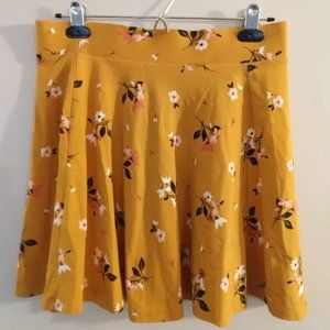 C&A Mustard Yellow Floral Skater Skirt